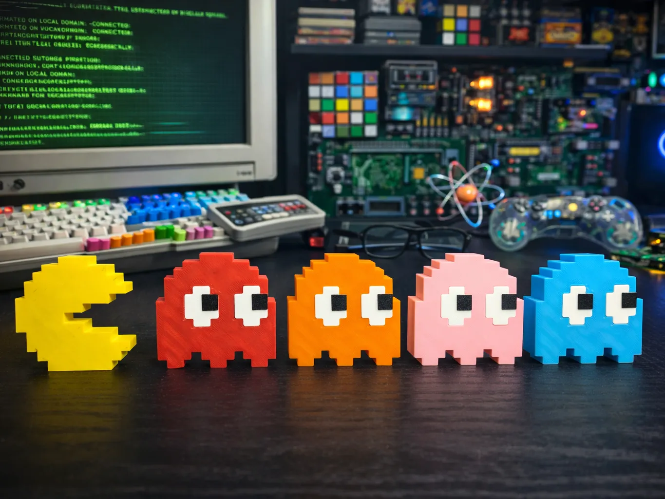 مجسمات ديكور باك مان والأشباح (Pac-Man Pixel Figures Set) — منتج برِنتو