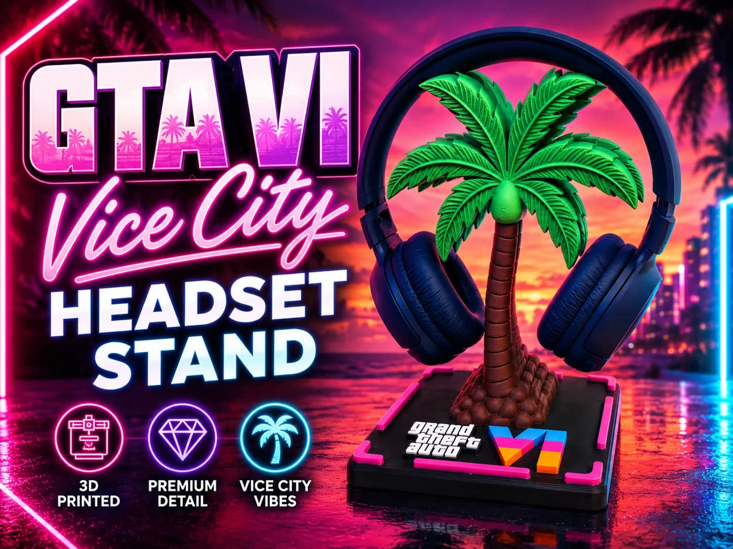 ستاند سماعة نخلة جراند ثفت أوتو 6 (GTA VI Palm Tree Headphone Stand) — صورة 2