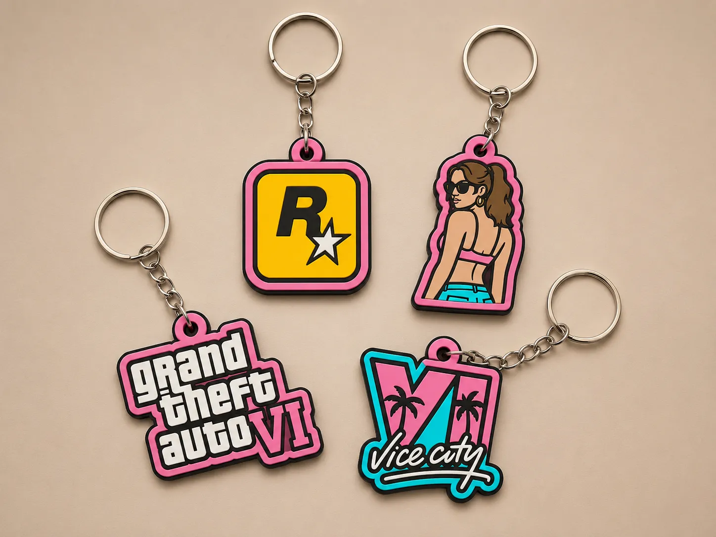 ميدالية لعبة قراند سيت 4 (GTA VI Vice City Keychain Set) — ميدالية · ميدالية مفاتيح