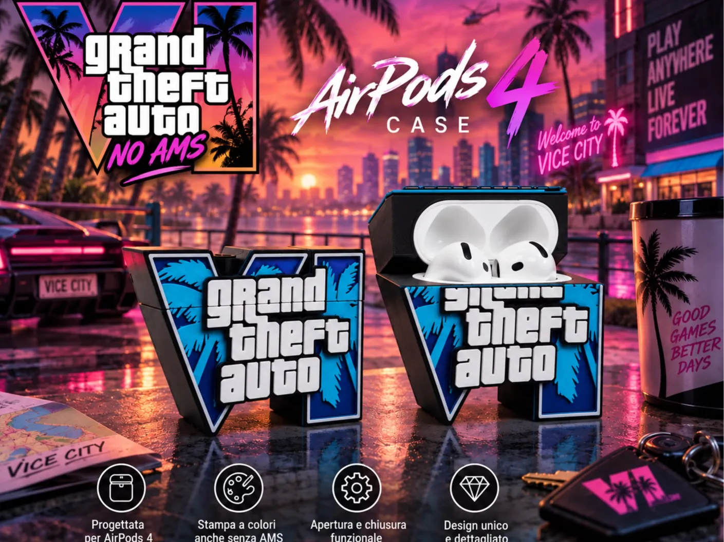 غطاء ايربود ٤ قراند ٦ (GTA VI AirPods 4 Case) — منتج برِنتو
